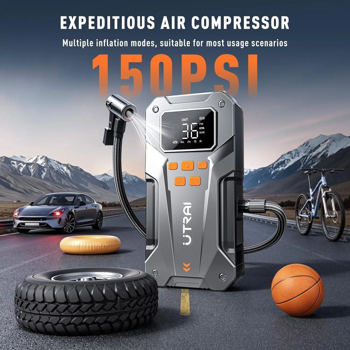 Portable 5000A Car Jump Starter with 150PSI Air Compressor