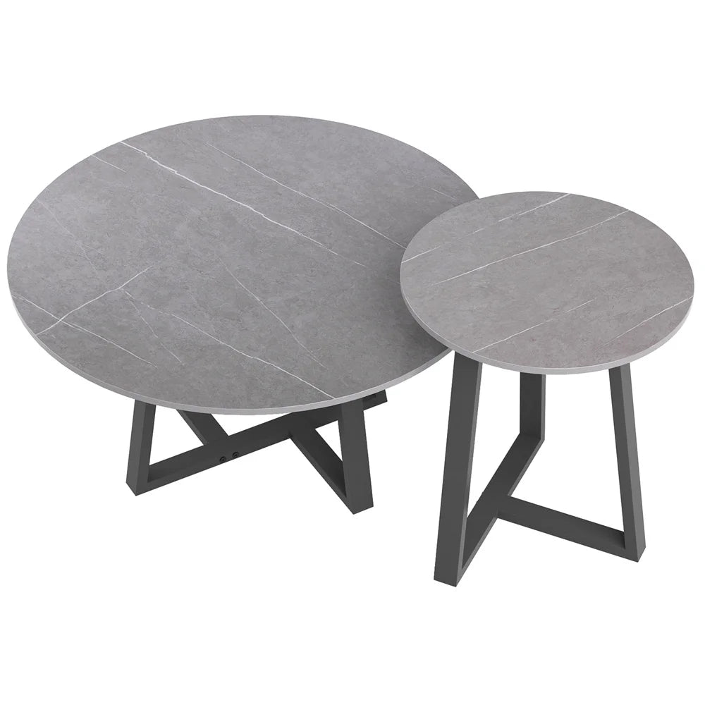 2-Piece Round Marble Nesting Coffee Table Set