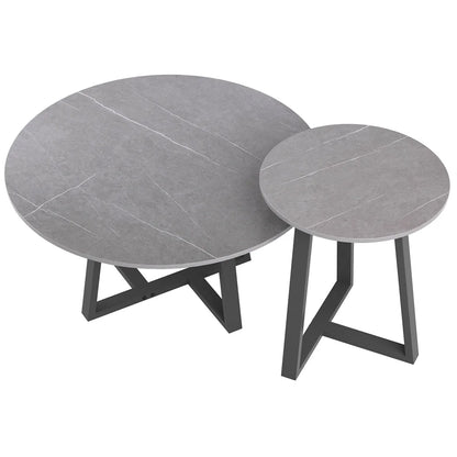 2-Piece Round Marble Nesting Coffee Table Set