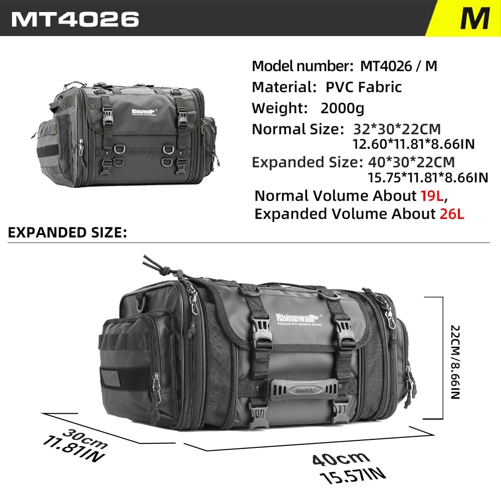 Waterproof Motorcycle Rear Seat Bag Expandable 19L to 45L
