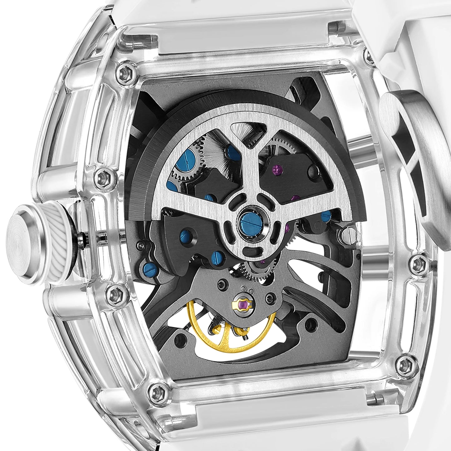 Waterproof Mechanical Wristwatch White Silicone Sport Design