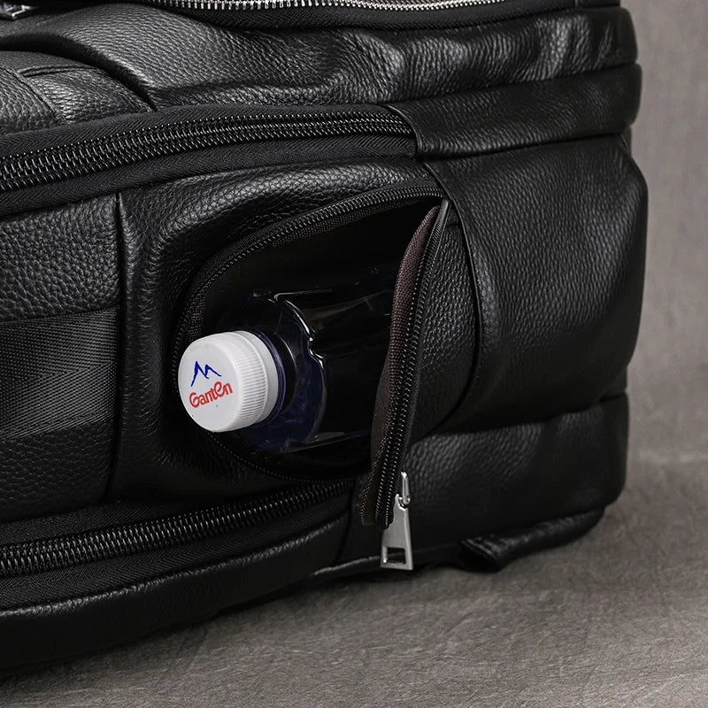 Large Capacity Leather Laptop Backpack with USB Charging