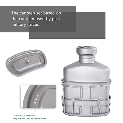Titanium Camping Cookware Set 1100ml Bottle 750ml Pot 400ml Bowl