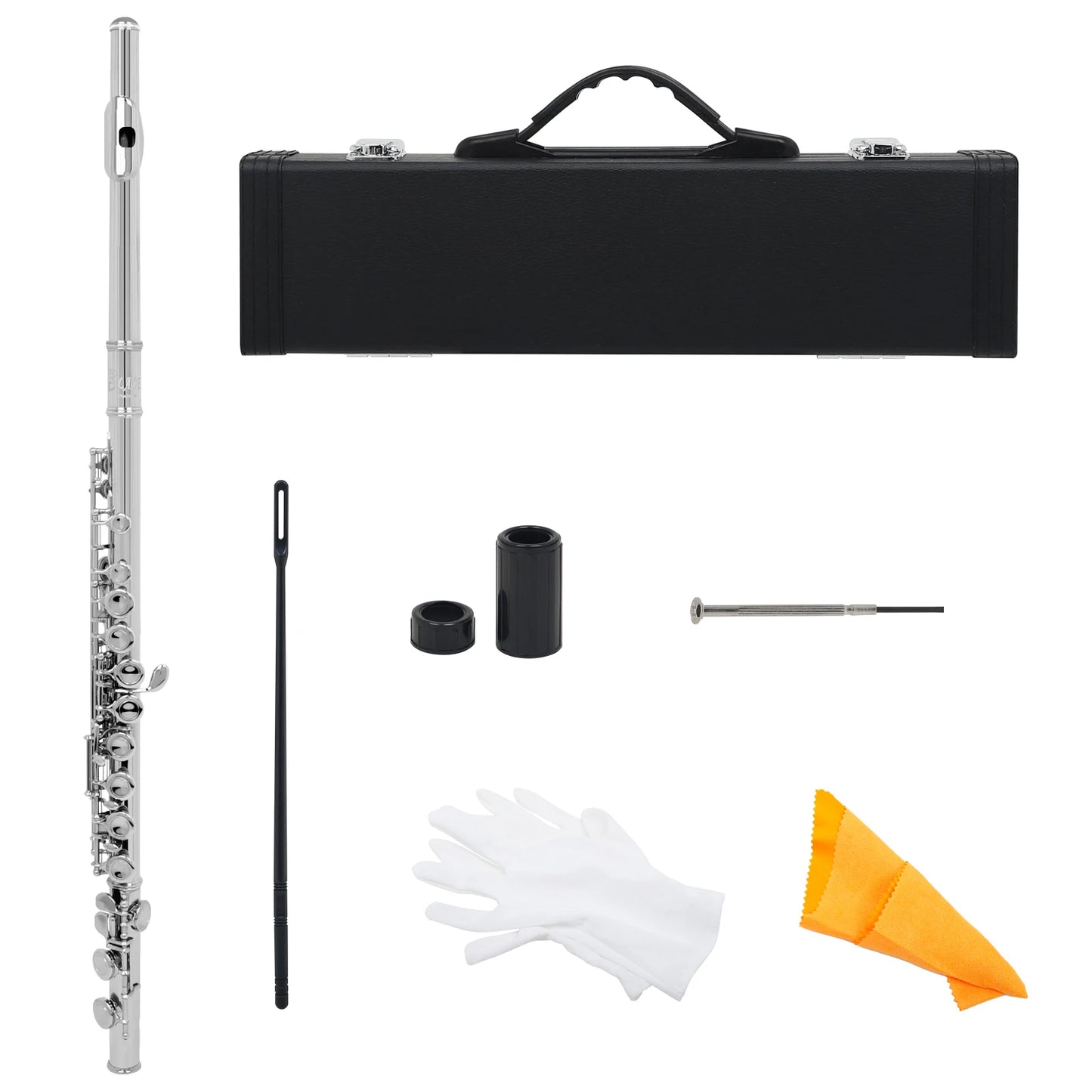 16 Key C Flute with Case Cleaning Cloth and Gloves