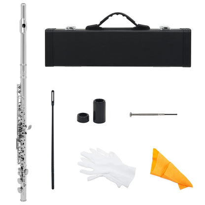 16 Key C Flute with Case Cleaning Cloth and Gloves