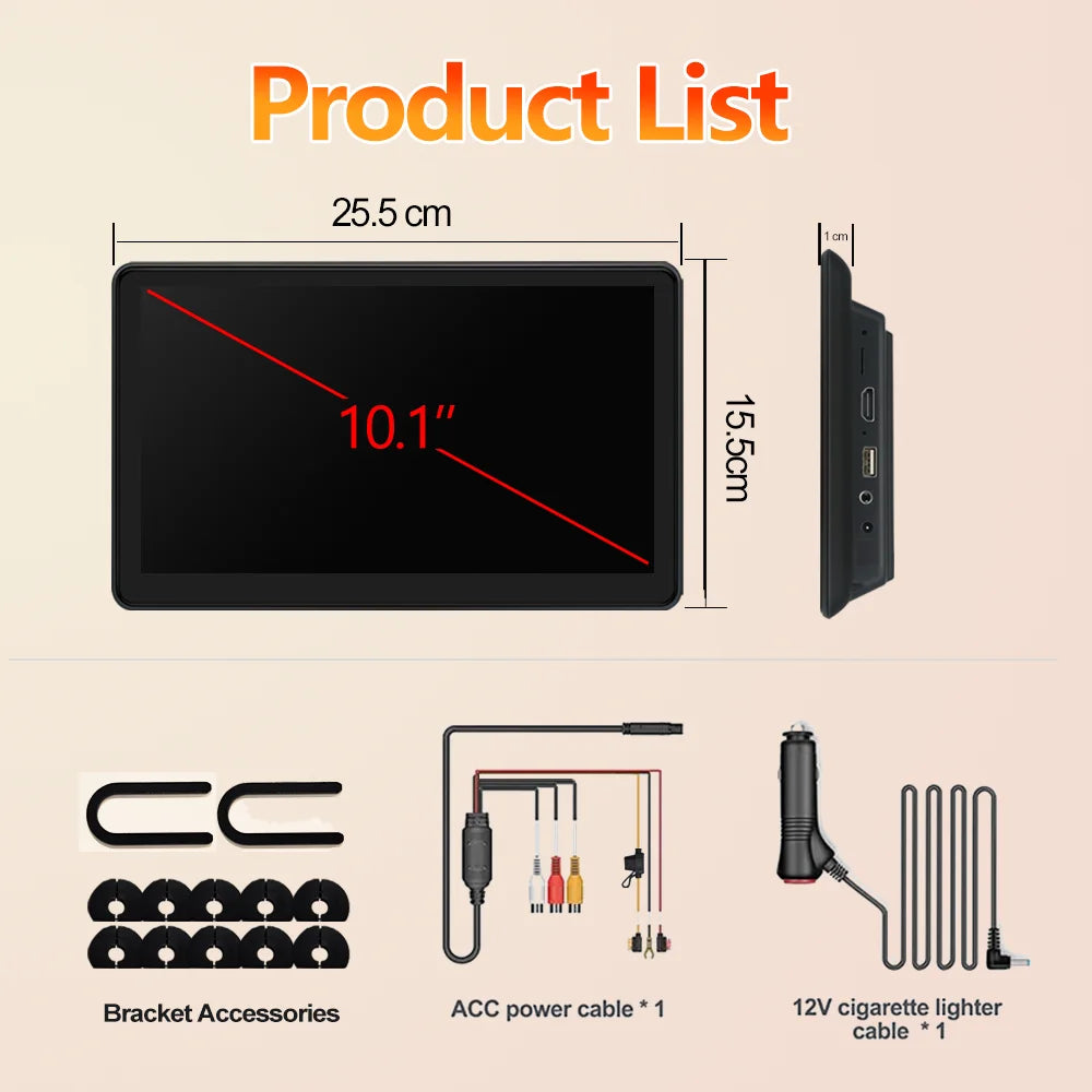 Dual 10.1" Car Headrest Screens with CarPlay and Lights