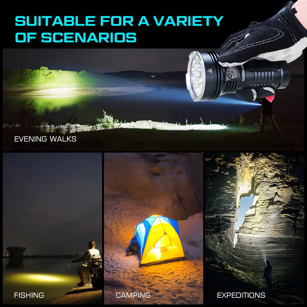 USB-C Rechargeable LED Flashlight 12000lm IPX8 Waterproof