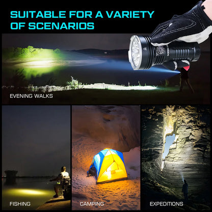 USB-C Rechargeable LED Flashlight 12000lm IPX8 Waterproof