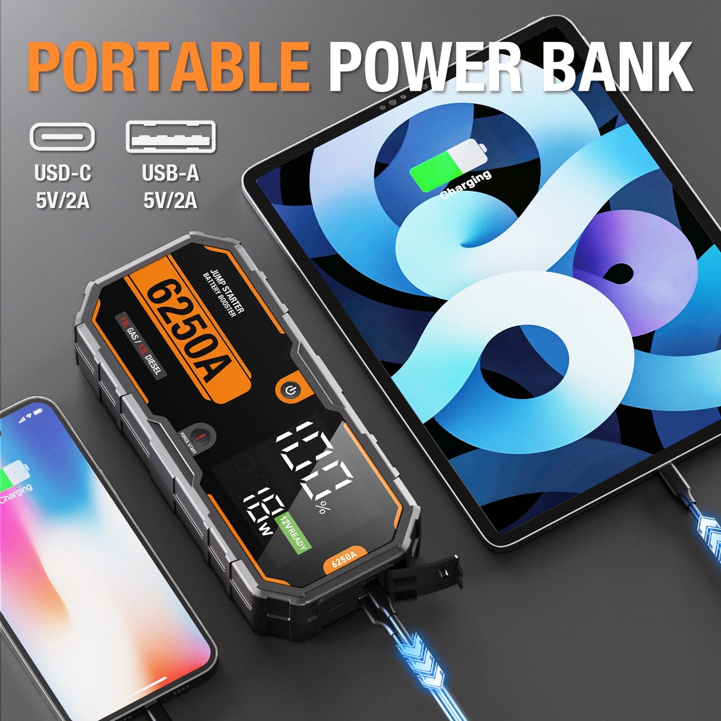 6000A 12V Car Jump Starter Portable Power Bank