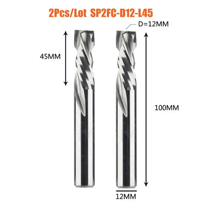 Wood Milling 12mm Two-Flute End Mill Cutter 2PCS