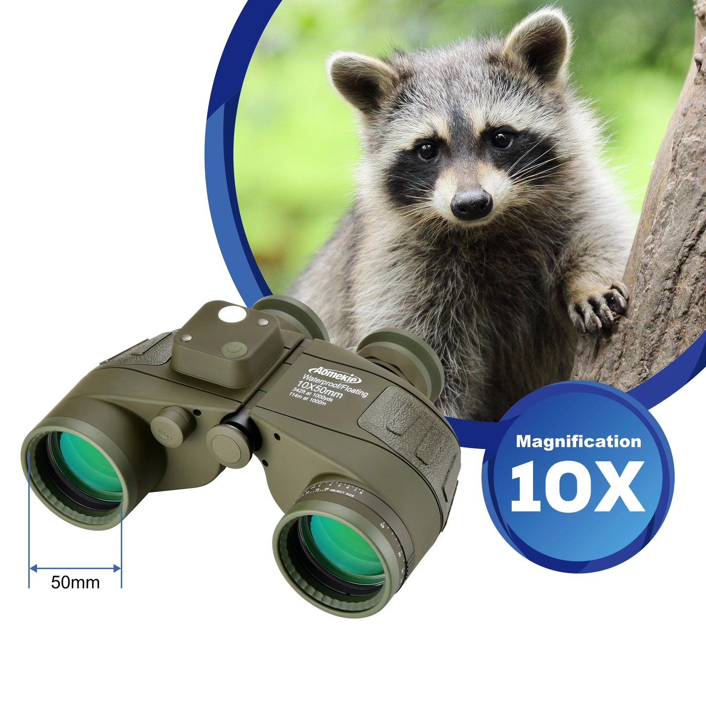 10x50 Waterproof Binoculars with Compass Rangefinder