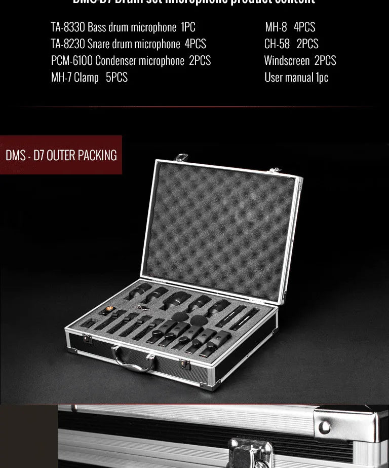 7-Piece Professional Drum Microphone Kit with Carry Case
