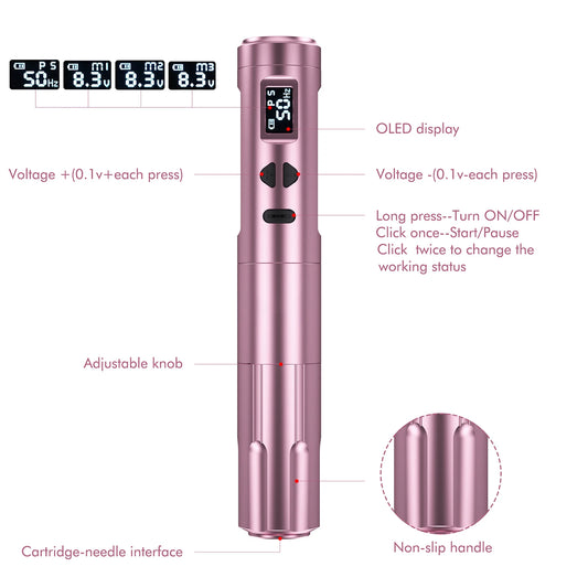 Rechargeable Rotary Tattoo Pen Kit Dual Battery Pink