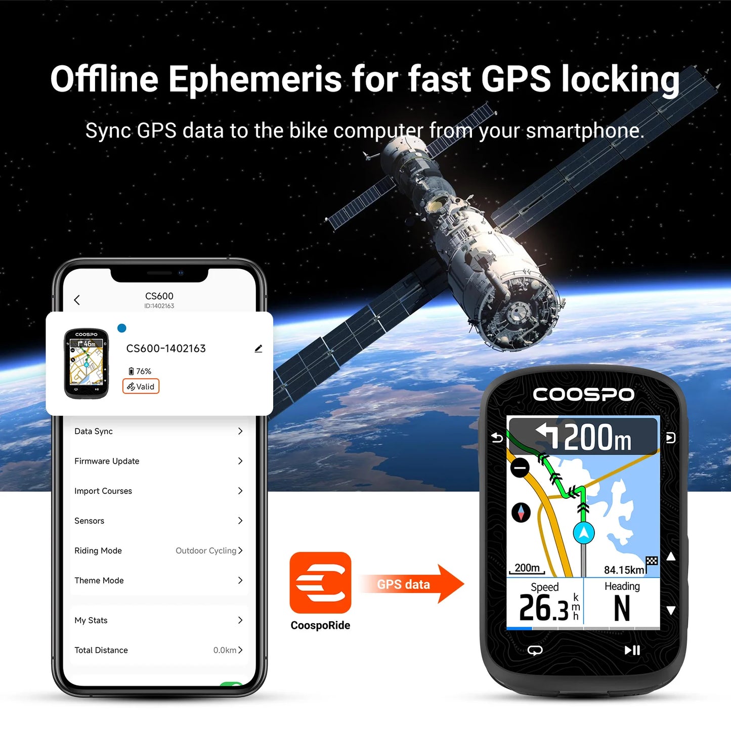 Wireless GPS Cycling Computer with Color Map Navigation