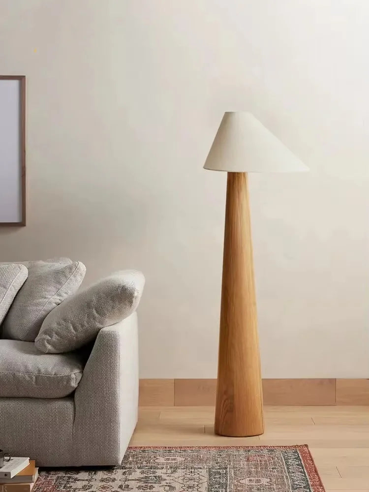 150cm Conical Oak Floor Lamp with Bright White Light