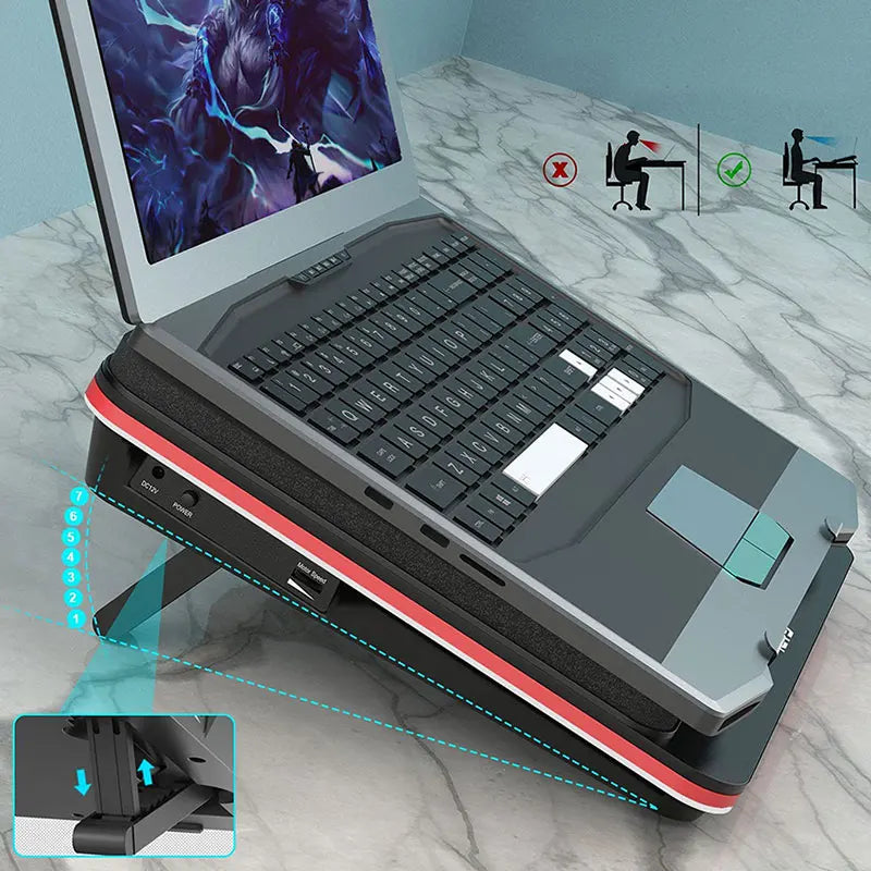 Ergonomic Notebook Cooling Stand with High Speed 5000RPM Fan