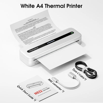 White Portable Inkless A4 Thermal Printer for Documents and Photos