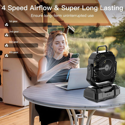 Portable Camping Fan with LED Light and 40000mAh Battery