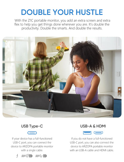 16.1 Inch Portable Monitor 1080p FHD 100% sRGB