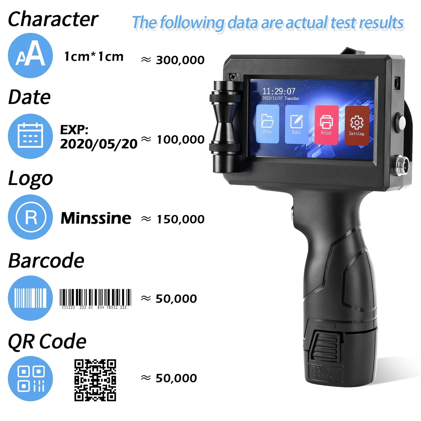 Portable Handheld Inkjet Printer 12.7mm with 2 Cartridges