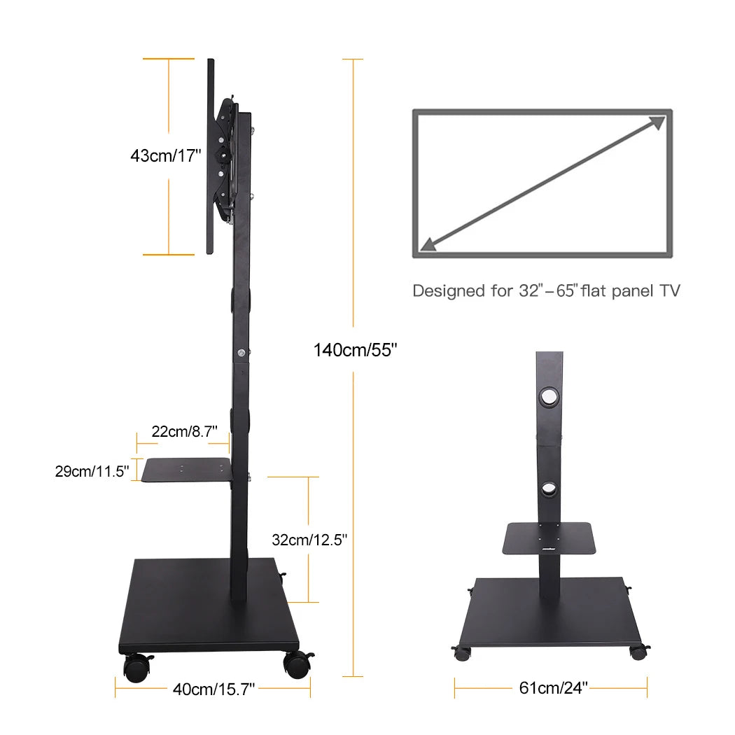 Rolling TV Stand Cart Height Adjustable 32–70 Inch