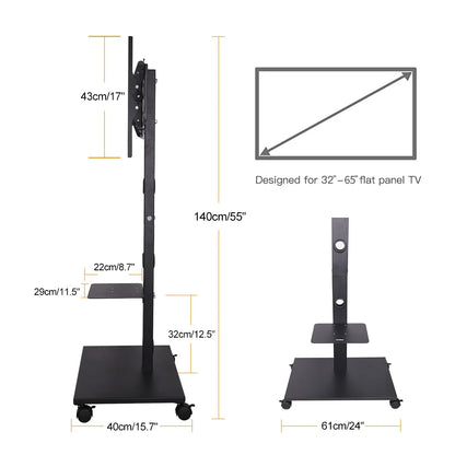 Rolling TV Stand Cart Height Adjustable 32–70 Inch