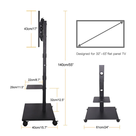 Rolling TV Stand Cart Height Adjustable 32–70 Inch