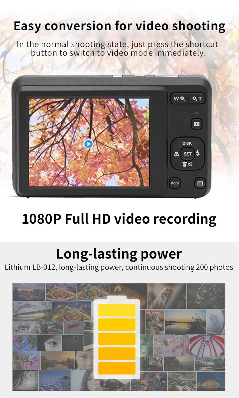 16MP Compact Digital Camera 5X Zoom 1080P Video