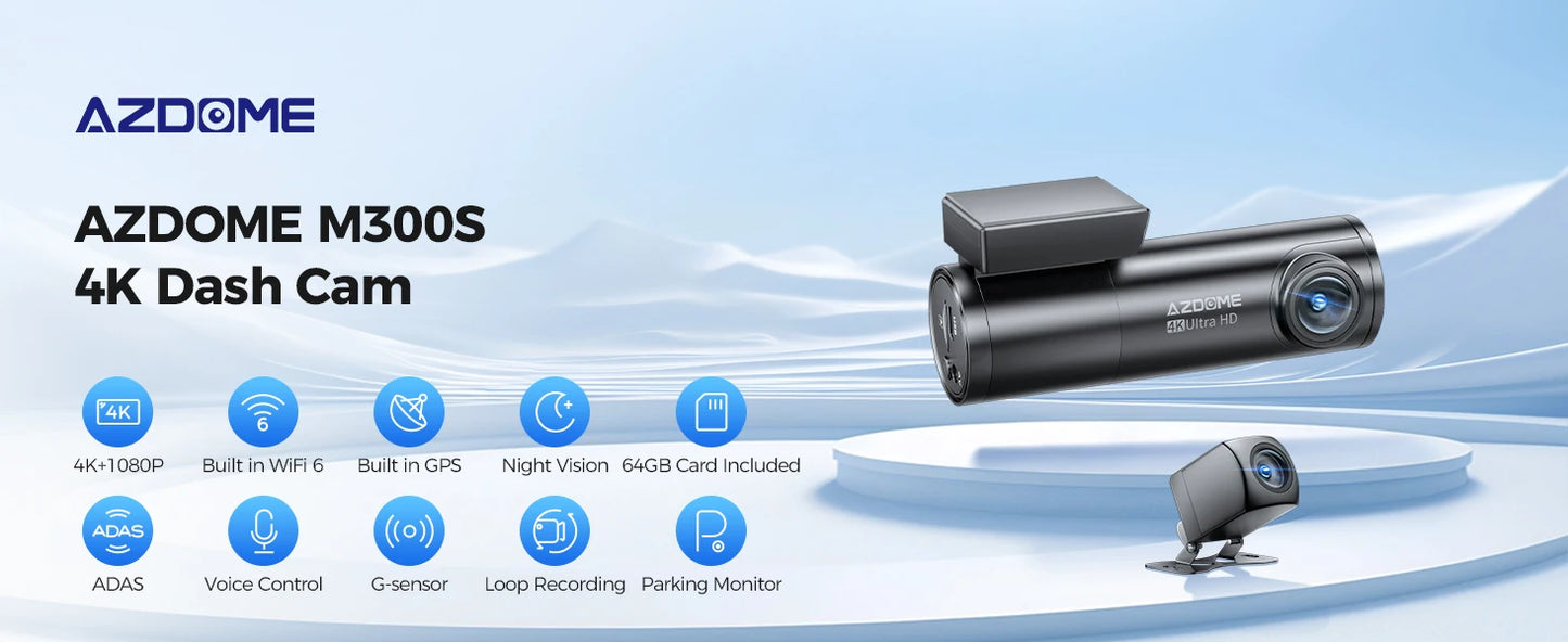 M300S 4K Dash Cam Front & Rear with GPS ADAS