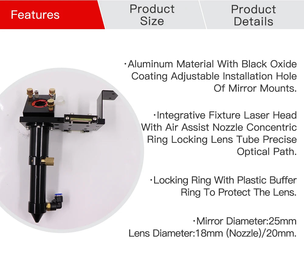 CO2 Laser Head Set 20mm Lens 63.5mm Focus