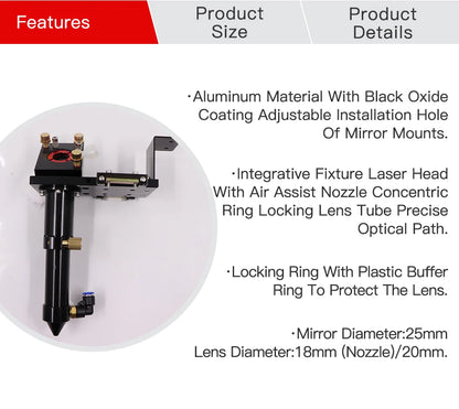 CO2 Laser Head Set 20mm Lens 63.5mm Focus