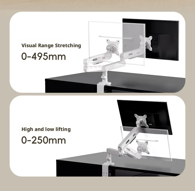 Ergonomic White Monitor Arm Adjustable Desktop Holder