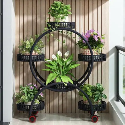 4-Tier Plant Stand with Wheels Holds Six Flower Pots