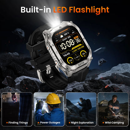 Silver Military Smartwatch GPS Health Tracker Flashlight