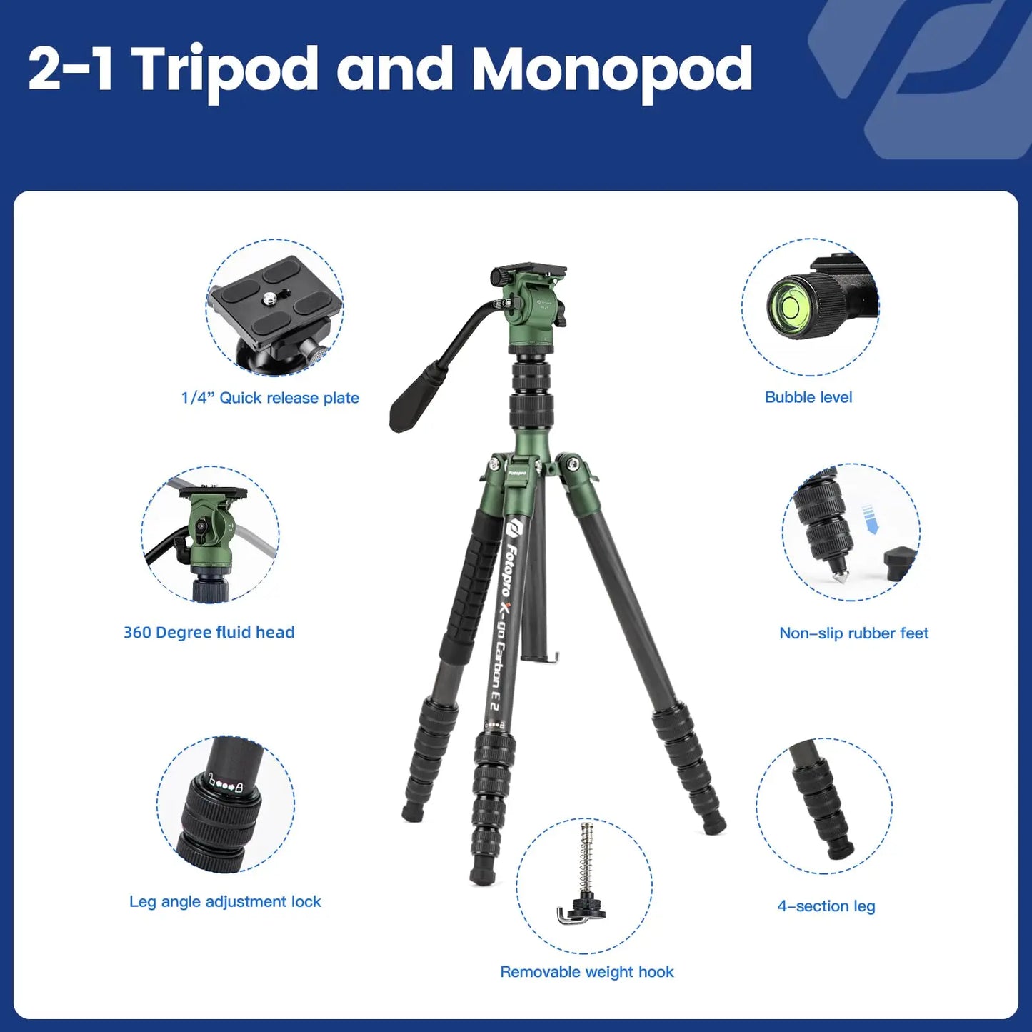 Compact Video Tripod 59 Inch Carbon Fiber Fluid Head