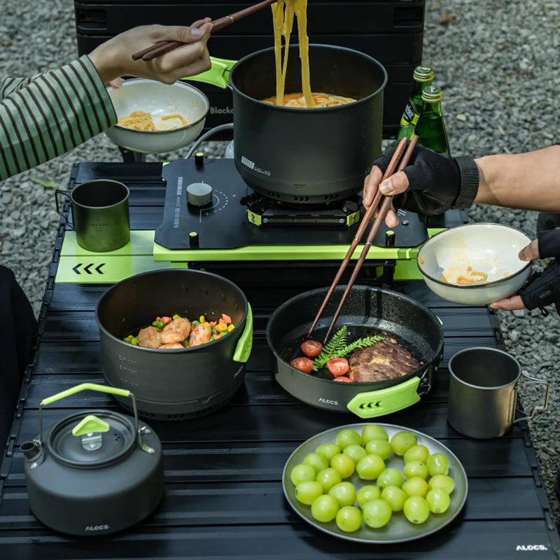 Portable Camping Cookware Set Pots Pan Kettle Mess Kit