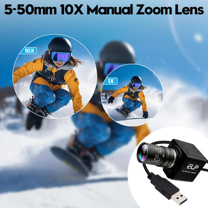 16MP 4K USB Webcam with 10X Zoom Industrial Camera