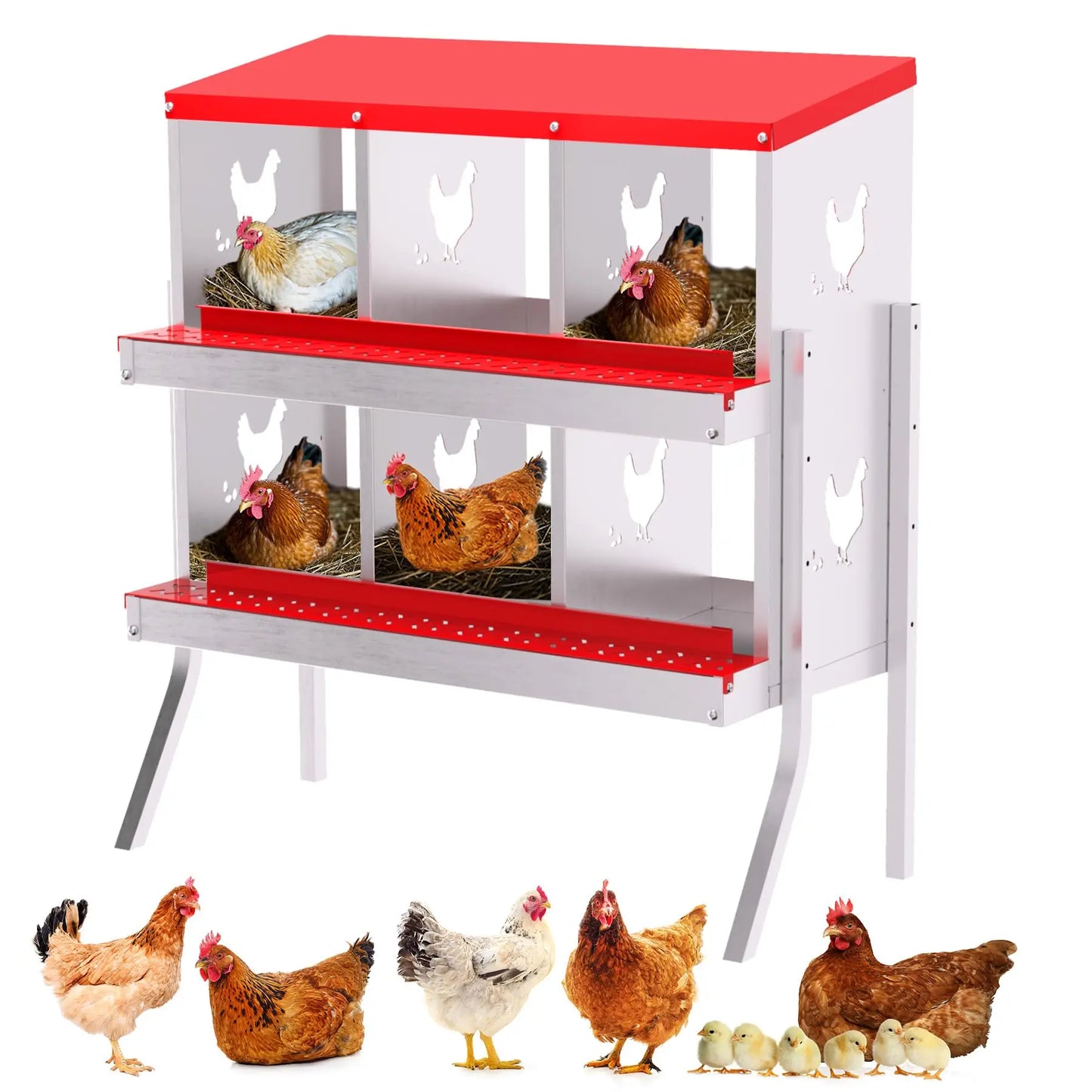 Heavy Duty 6 Hole Chicken Nesting Box Red