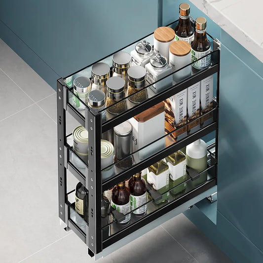 3 Layer Black Drawer Spice Organizer Rack
