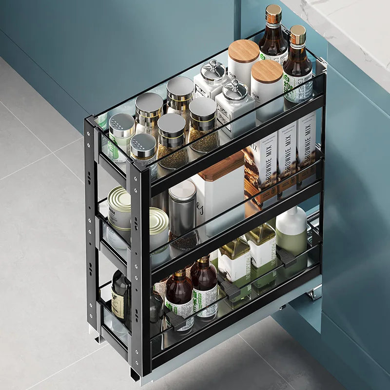 Black 2 Layer Kitchen Pull-Out Spice Shelf Rack