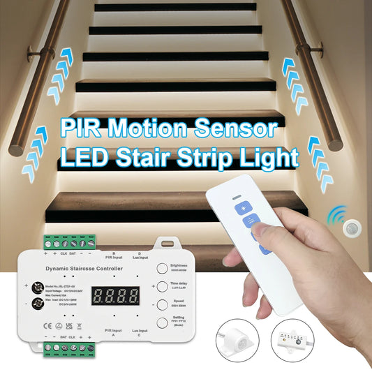 12-Step LED Stair Lighting with Motion and Daylight Sensor