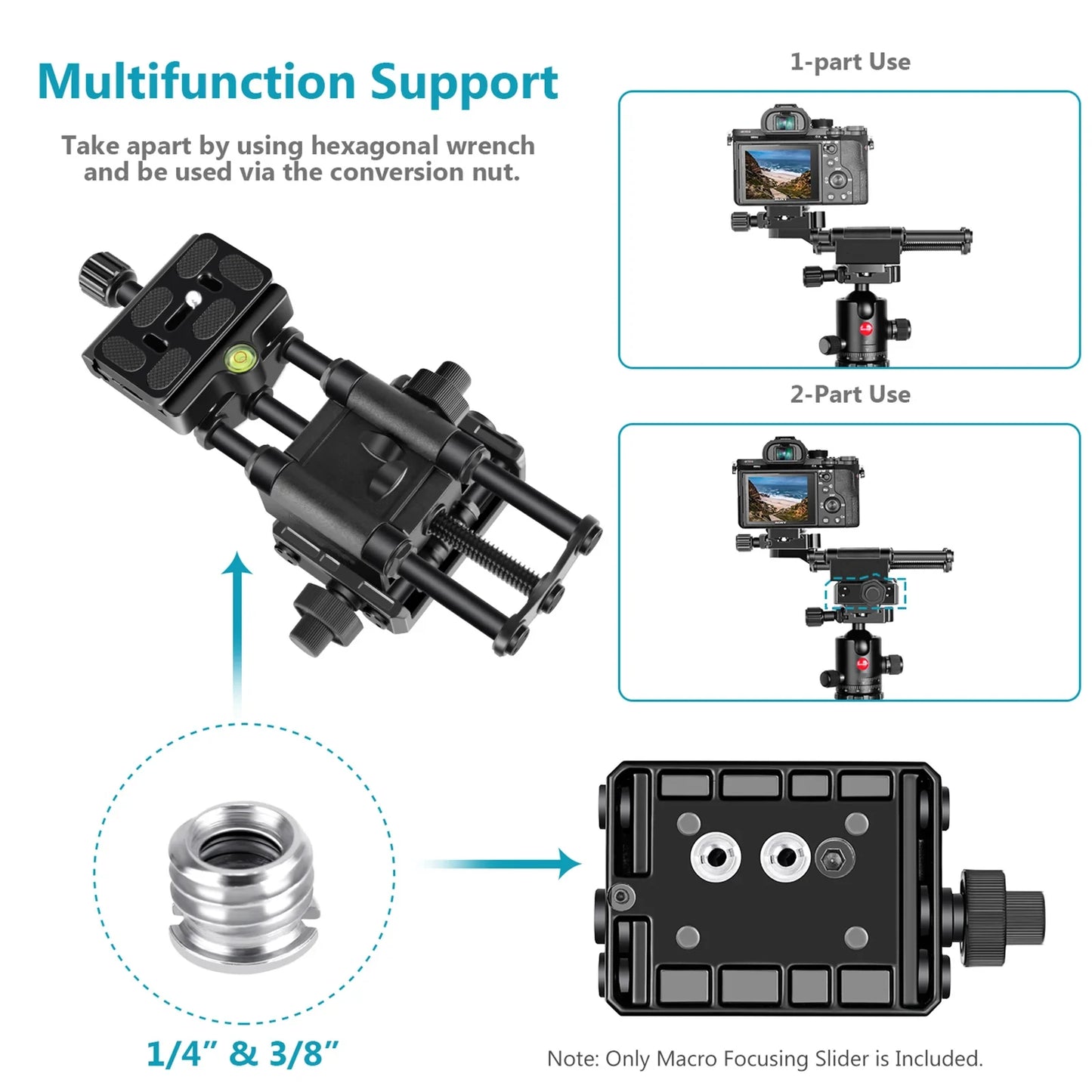 4-Way Macro Focusing Rail Slider with Quick Release Plate