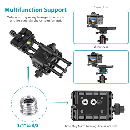 4-Way Macro Focusing Rail Slider with Quick Release Plate