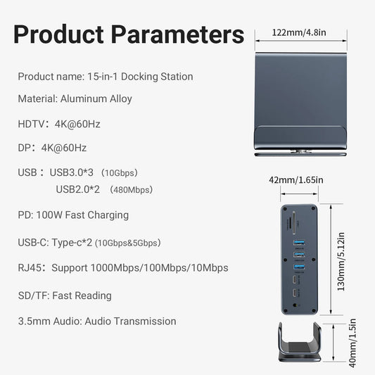 15-in-1 USB C Docking Station with Triple 4K Display