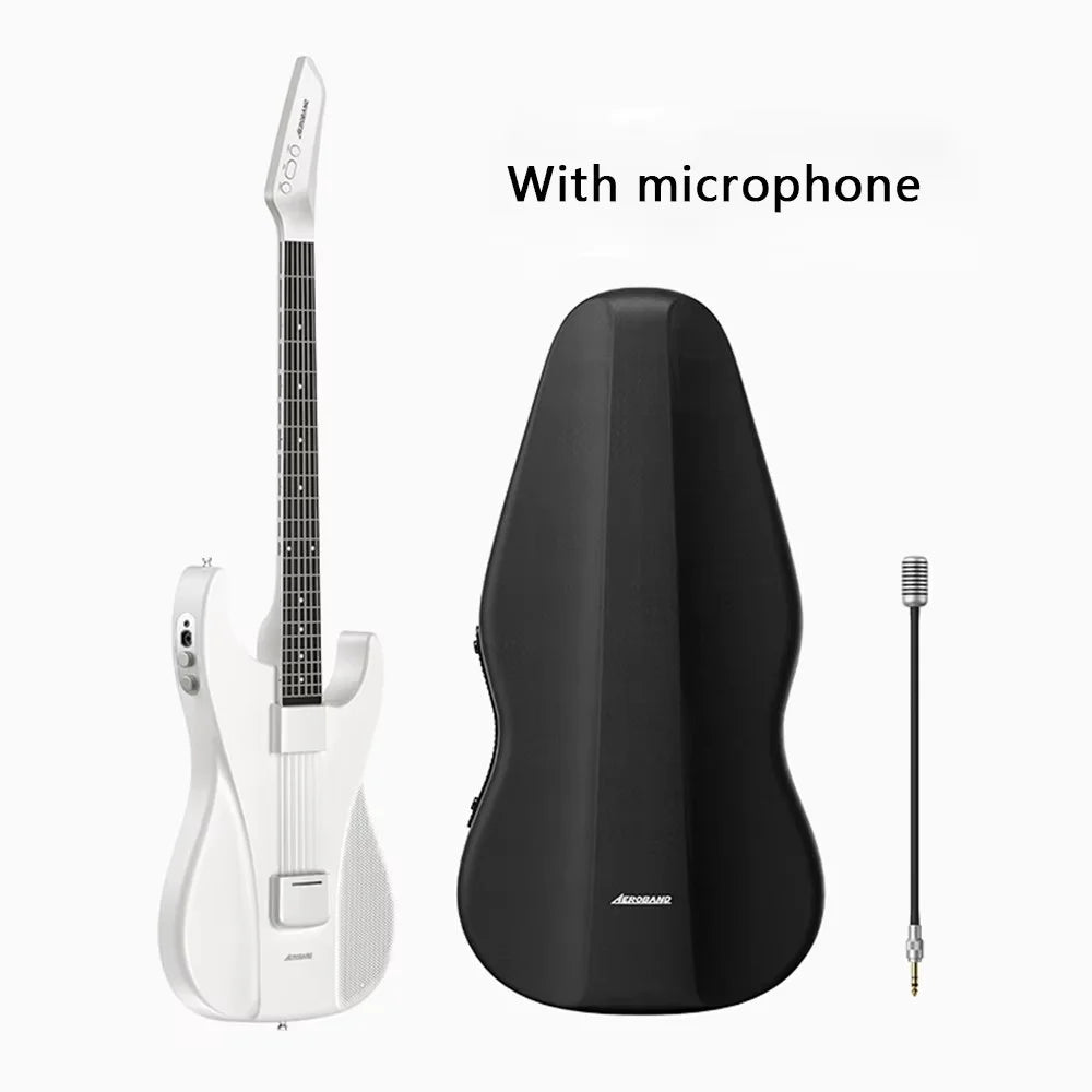 White Electric Guitar Set with Carry Bag and Built-In Speaker