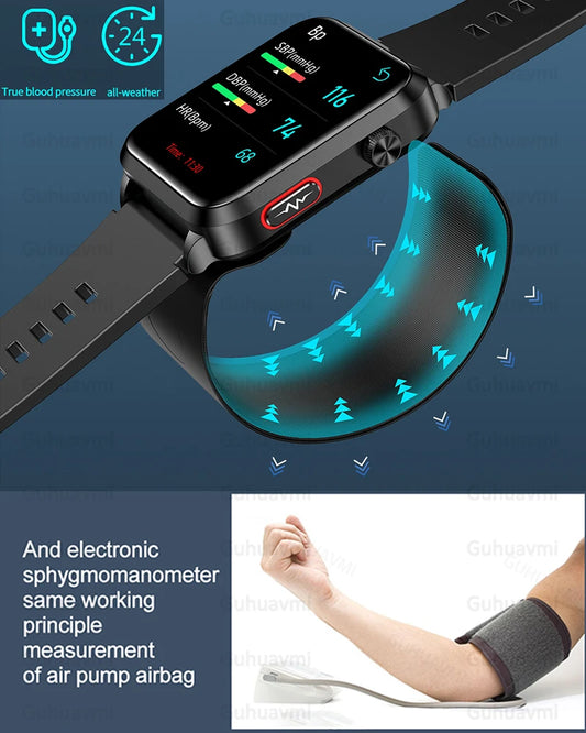 Health Tracking Smartwatch with Air Pump & Smart Sensors Black