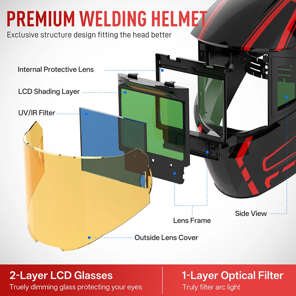 Auto Darkening Welding Helmet Rechargeable Battery Powered