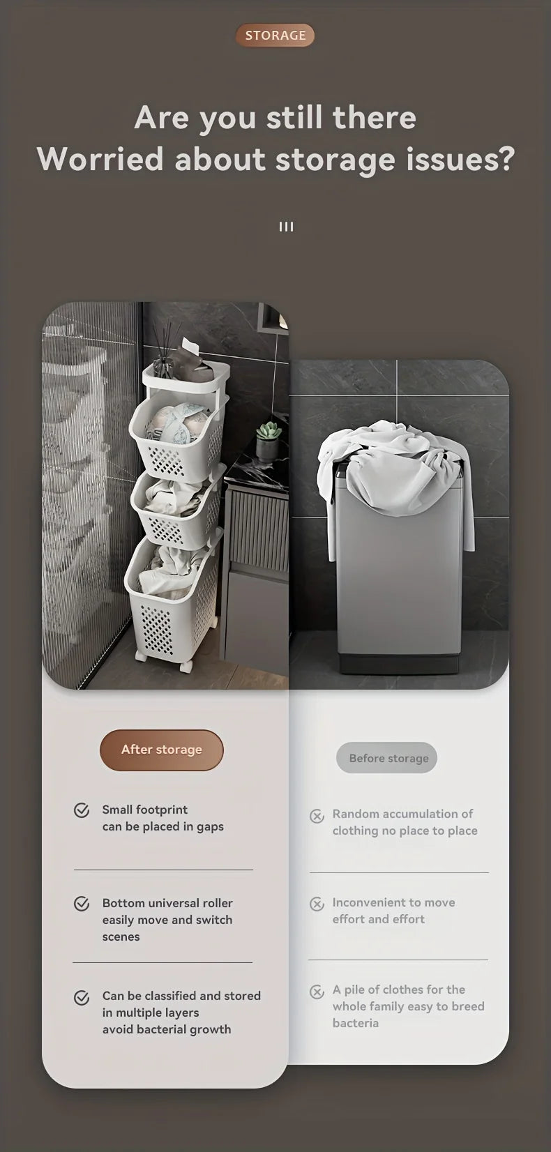 Portable Rolling Storage Basket for Clothes and Sundries