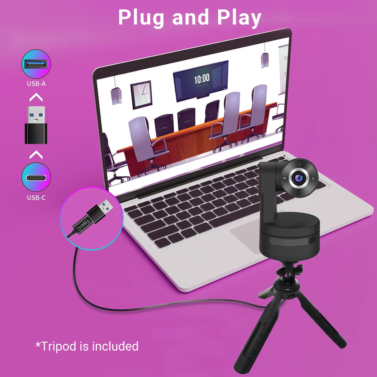 AI 4K Digital Zoom Webcam No Auto Track