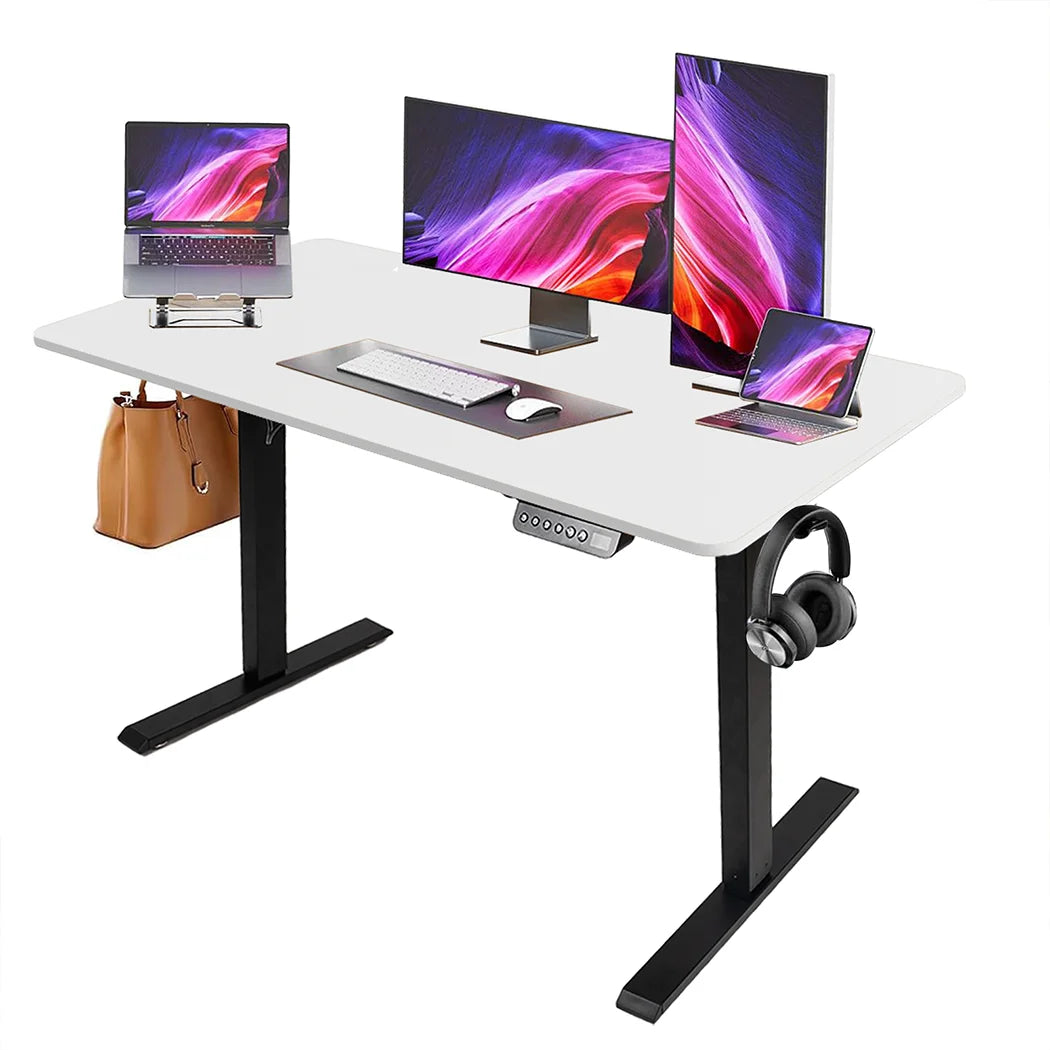 White 3-Stage Electric Standing Desk for Work and Gaming
